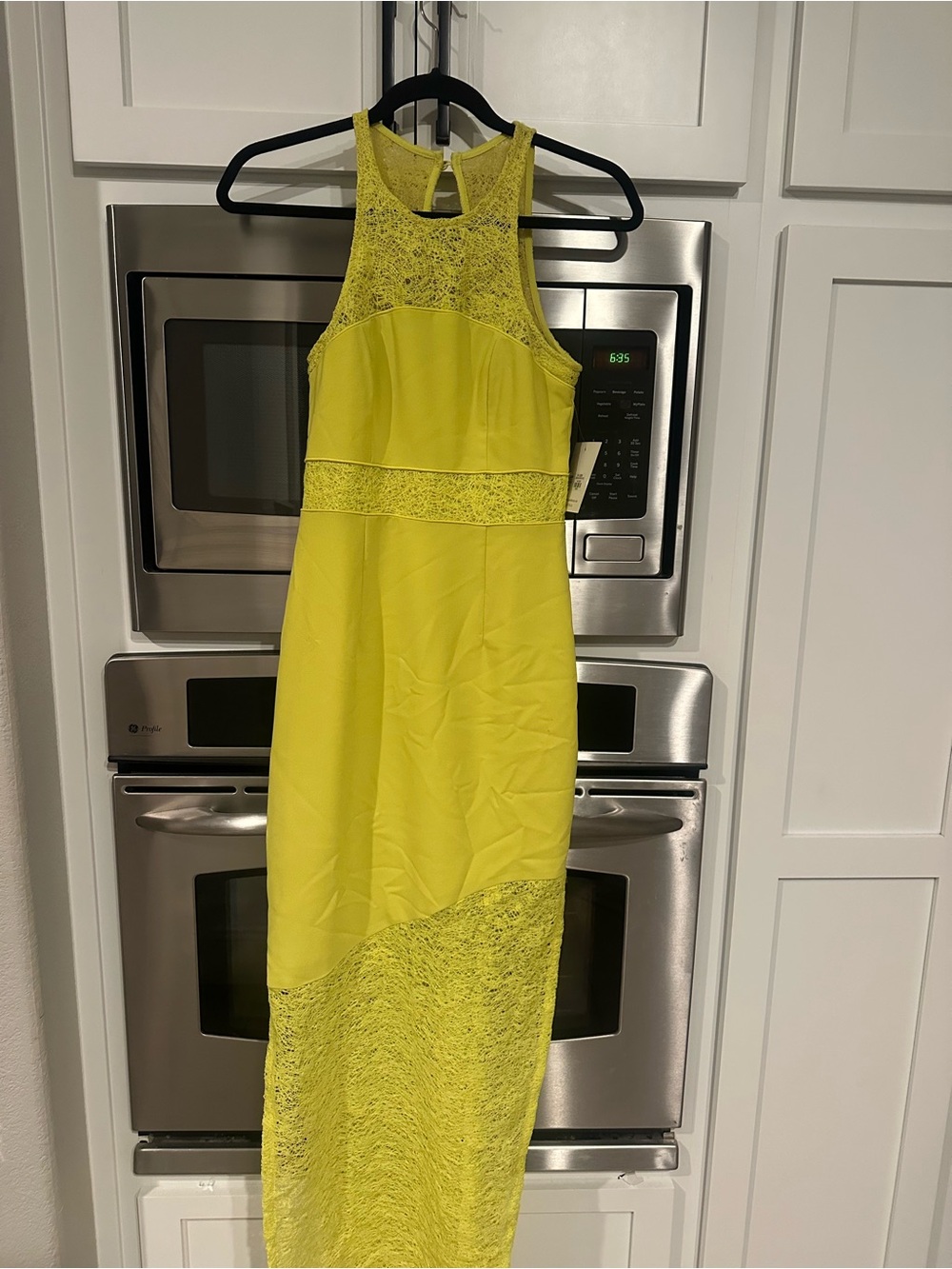 Lace-Trim Halter Maxi Dress in Yellow